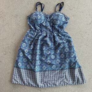 UP by Ultra Pink Women's Blue Paisley Smocked Mini Sundress Size Small